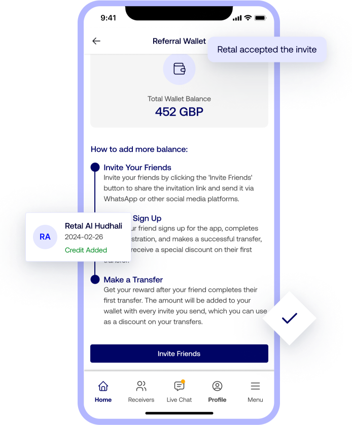 mobile screen showing referral feature